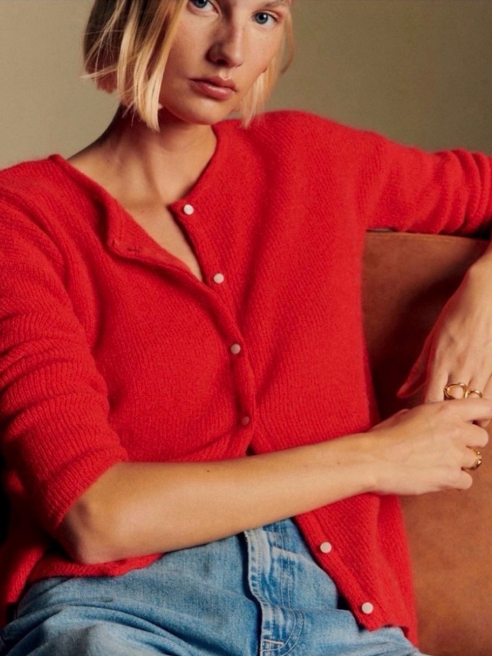 Sézane Gaspard Cardigan Red Size Small Mohair Alpaca France Winter